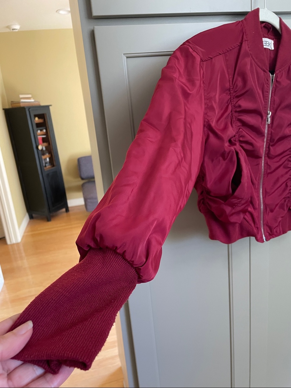 SEEK Wine-Red Ruched Bomber Jacket - Picture 4 of 10